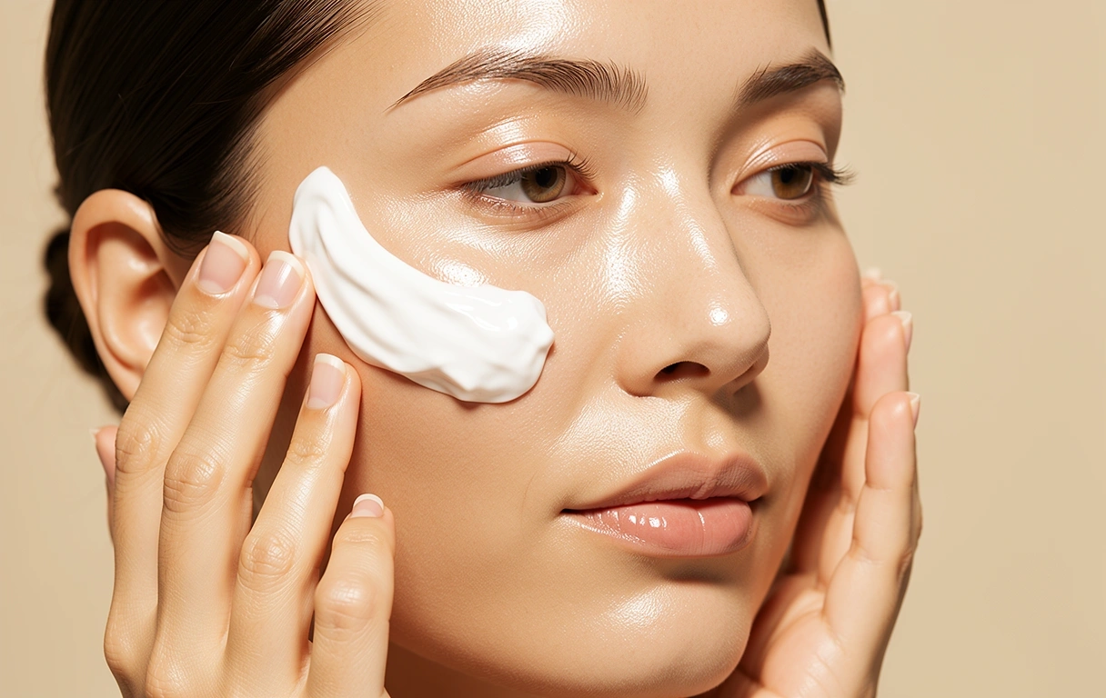 Professional face cream application